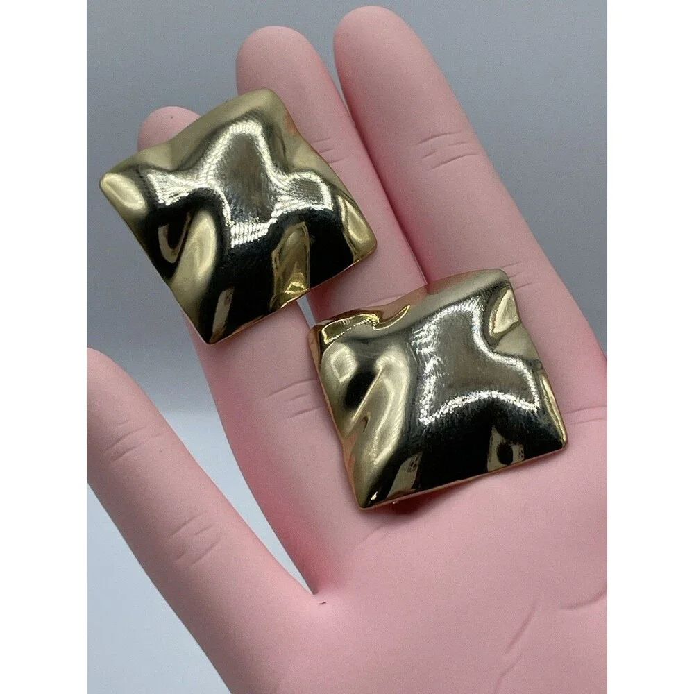Vintage Bijoux Terner Gold Tone Abstract Square Stud Post Setting Earrings Bold